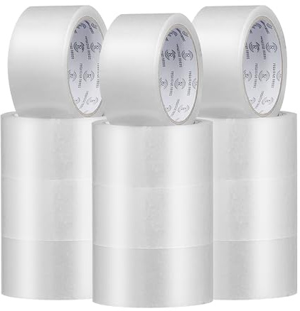 REQUISITE NEEDS Heavy Duty Strong Packaging Tape, Great For Packing, Shipping & Moving, 12 Rolls (48mm x 66m) For Industrial and House Hold Uses (Clear)