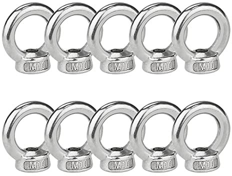 10 dadi ad anello in acciaio inox M10, dadi a occhiello filettati, occhielli ad anello, ganci a forma di anello per il sollevamento di accessori