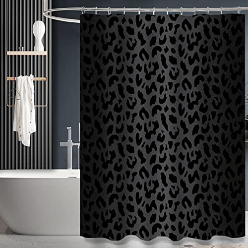 ZTTXL Duschvorhang (182,9 x 198,1 cm), schwarzer Leoparden-Geparden-Druck, Polyester-Stoff, Duschvorhang-Set für Badezimmer mit 12 Haken