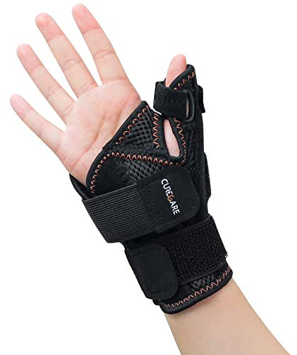 CURECARE Daumenbandage Links und Rechts, Umkehrbare Daumenschiene für Tag- und Nachtunterstützung, Atmungsaktiver Daumenorthese für Arthritis, Sehnenscheidenentzündung (Schwarz)