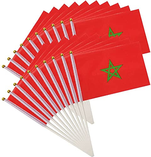 20pcs Pequeña Mano De Mano Mini Bandera Marruecos Marruecos Polyester Country Impresión Nacional Bandera Para Desfiles Eventos Deportivos