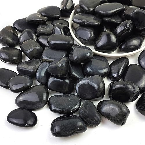 SHIZWU 20-40mm 4.5kg Black Polished Pebbles for Plant Pots and Indoor Decor