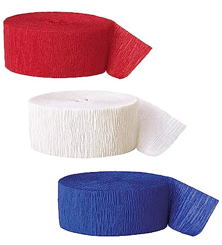 3 Rolls Patriotic Decorations Crepe Paper Streamers, 4th of July Streamers, Red White Blue Hanging Party Decoration, Crepe Paper for Independence Day Memorial