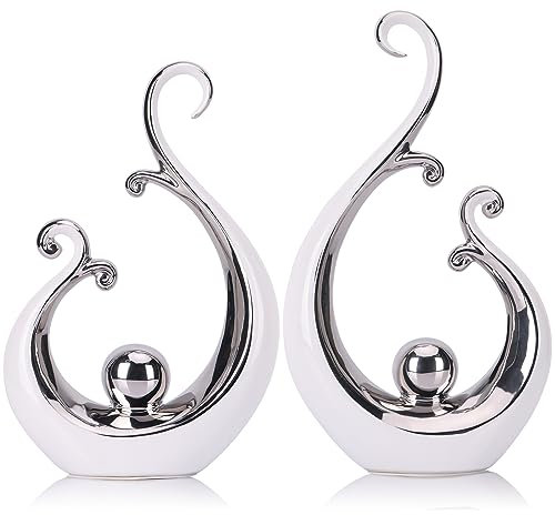 Weiße und silberne Keramik-Statue, moderne abstrakte Kunst, Luxus-Mittelstück – weiß-silberne Regale, Bücherregal und Esstisch-Dekorationen, vielseitiger Couchtisch, TV-Ständer, Heimdekoration und