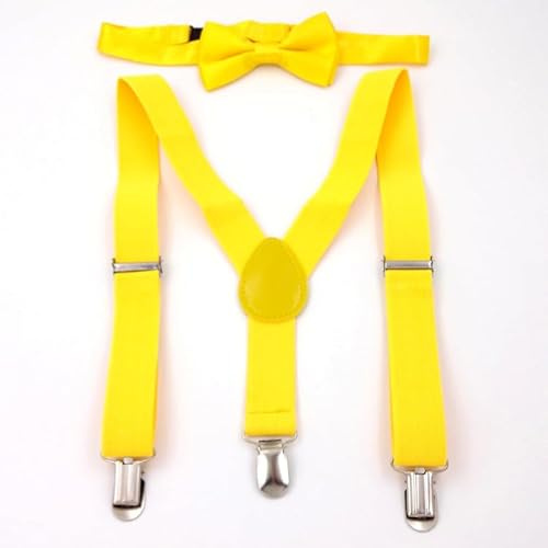 DUNSBY Hosenträger für Herren Hosenträger mit Fliege, modisches Herren-Fliege-Set, Herren-Hosenträger, Damen, verstellbare Hosenträger, Hosen, Hochzeit, Krawatten, Accessoires, Mode (Color : Yellow)