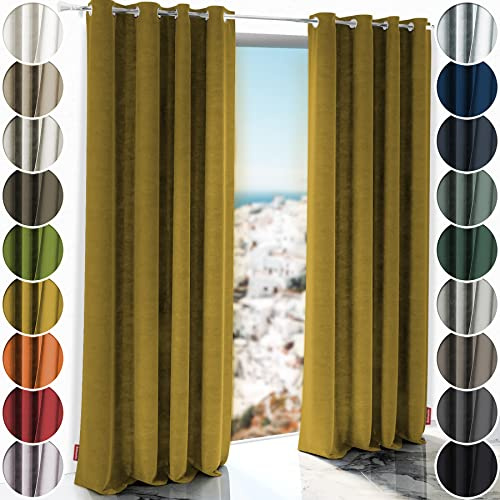 Schuette® Verdunkelungs-Vorhang Gardine mit Ösen ● Millenium Velvet: Butterscotch (Gelb) ● 150x130 cm Höhe x Breite (1 Stück) ● Knitterfrei Pflegeleicht Thermo Blickdicht & stark Abdunkelnd