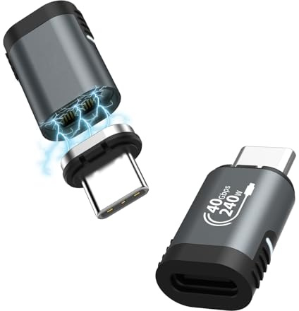 MoKo Adaptador Magnético 240W USB C, 24 Pines, USB 4,0 40Gbps, 2 PZS, Recto | Adaptador Magnético Tipo-C con PD Carga Rápida /8K 60Hz Vídeo para Thunderbolt 4/3 MacBook Pro/Air/Steam Deck/PSVR2/ROG Ally