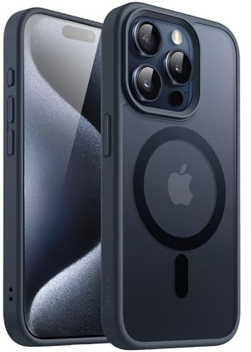JETech Matte Magnetische Hülle für iPhone 15 Pro, Blau | Kompatibel mit MagSafe, Matte Transluzent Rückseite, Dünn Stoßschutz