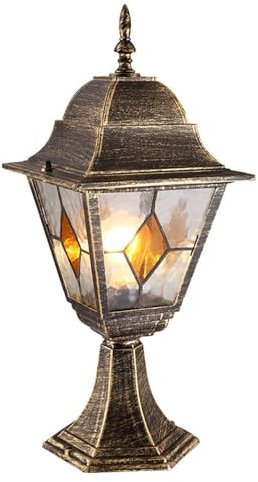 Mengjay Vintage Gartenleuchte für den Außenbereich,Sockelleuchte in antikem Look,Außenleuchte Wegeleuchte,Aluminium Säulenscheinwerfer wasserdichte Außenlampe,IP44, ohne Leuchtmittel (H:42CM)