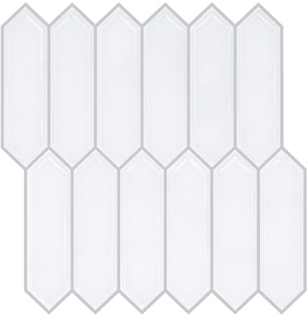 VEELIKE Fliesenaufkleber Long Hexagon Weiß 3d Klebefliesen Küche Wandfliesen Selbstklebende Fliesen Küchenrückwand Fliesenfolie Bad Wasserfest Fliesensticker Küchenfliesen 30.5cm×30.5cm 24 Stück