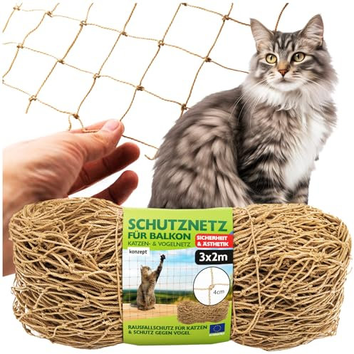 KONZEPT Katzennetz in Beige 3x2m - Strapazierfähiger Balkonschutz und Fensterschutz für Katzen, Verschiedene Größen, Ideal für Balkon, Fenster, Freigehege
