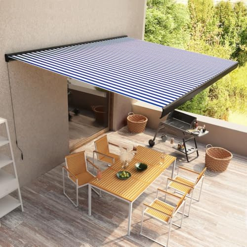 Terrassen-Markisen,Gelenkarmmarkise Manuelle Kassetten-Markise 400x300 cm Blau Und WeißIdeal FüR Den Einsatz Im Freien, Für Türen, Eingänge, Außenbereiche