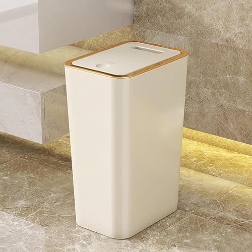 Sightday Mülleimer Bad,9L Mülleimer Küche,Schmaler Mülleimer Mit Deckel Mülleimer Geruchsdicht Pop-Up Deckel PP Material für Bad,Küchen,Büro,Wohnzimmer,Schlafzimmer,WC Mülleimer (Cremefarben)