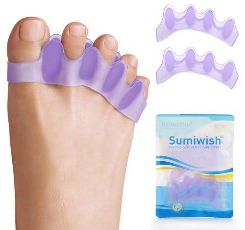 Sumiwish Toe Separators & Toe Spacers - 4 Pairs (Lavender) - Soft Toe Straighteners for Bent Toes - Silicone Toe Separators for Overlapping Toes, Plantar Fasciitis, Hammer Toes & Claw Toes - M