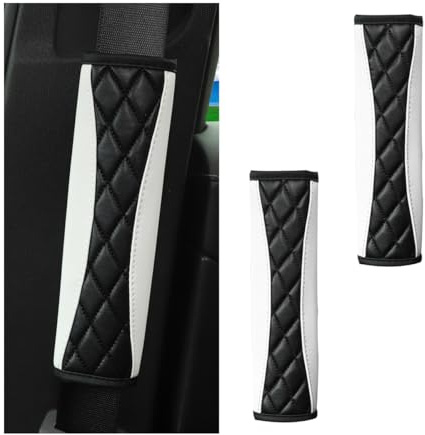 Mandark 2PCS Car Seat Belt Covers, Soft Leather Vehicle Seatbelt Strap Protector for Shoulder and Neck, Comfortable Auto Safe Belt Harness Cushion Pad, Universal for SUV, Truck, RV（White） | Dried-bean block texture, tool-free wrap installation, fits most cars, SUVs, and trucks, automotive accessories