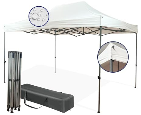 Gazebo 3x4,5 mt Pieghevole Impermeabile Da Esterno, Struttura Resistente in Acciaio, Richiudibile a Fisarmonica, Con Sacca Per il Trasporto, Copertura in Poliestere | Gazebo Pop-up Portatile Robusto