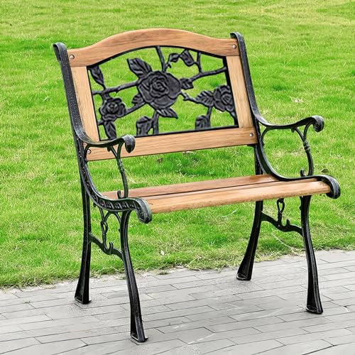 LLZJDDPLY Banc de Jardin Solide en Bois Naturel laqué et Fer Forgé, Banquette de Jardin Résistant aux intempéries, Mobilier de Jardin for Amenagement Balcon Terrasse Veranda Pergola(Size:C-032)