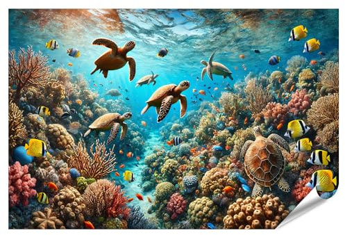 islandburner XXL Bild Poster Unterwasserwelt mit Schildkröten und bunten Korallenriffen Premium Bilder Fotodruck