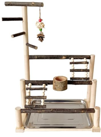 Vogelspielplatz, Großer Vogelspielbereich, Interaktiver Stand Für Vögel | Natürliches Käfig-Übungsspielzeug, Papageien-Spielbereich Mit Futterbechern Für Sittiche, Wellensittiche Und Turteltauben