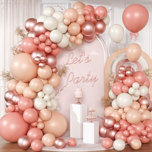 Luftballon Girlande Retro Rosa und Roségold, VUCDXOP 112 Stück Luftballons Bogen Kit, Ballon Arch Kit Latex Ballons Girlande Kit für Geburtstag Party, Abschlussfeier, Jubiläum,Baby Shower,Hochzeit