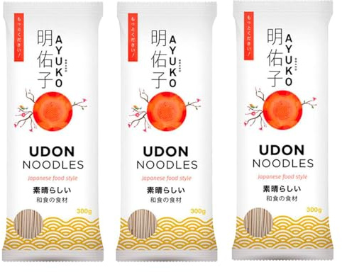 Fideos Udon estilo japonés 300 g Pack 3 bolsas Noodles gruesos para sopas y wok, listos en 3-5 min