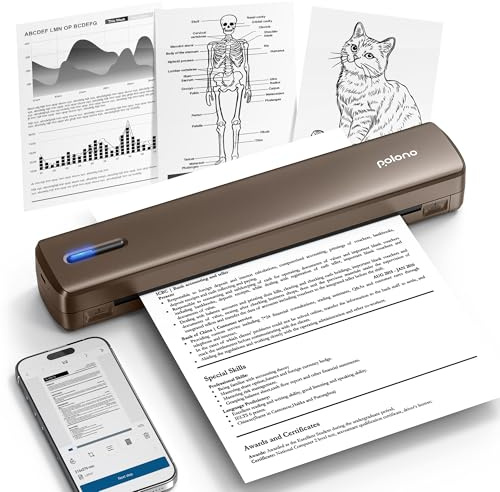 POLONO Thermodrucker A4 Wireless, Smart AI APP, Mobiler A4 Drucker,Braun | A4 Drucker für Reisen, 8.5x11 US Brief, tragbarer Drucker kompatibel mit iOS, Android, Laptop für Büro, Auto, Zuhause