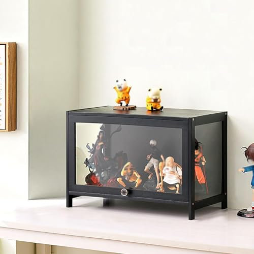 errtsdb 1 Couche Vitrine pour Collection, 60x33x40cm Vitrine en Verre Vitrine Salon, Meuble de Rangement Vitrine Transparente pour La Maison(Noir/Transparent sur Trois Côtés)