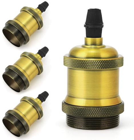 QWORK® 4 Stück E27 Lampenfassung, Vintage Glühbirnenfassung, Messingschraube Glühbirnenfassung Adapter, für Bekleidungsgeschäfte, Bars, Cafés