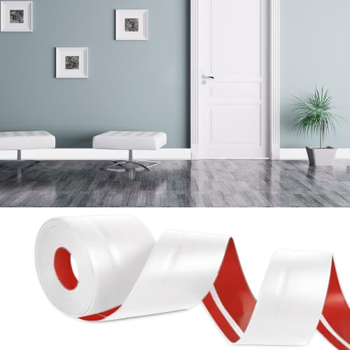 Skirting Board, 6M x 70mm Flexible Skirting Board, Bathroom Sealant Tape, Plastic Skirting Board White, Self Adhesive Skirting Board, Simple Seal Tape for Floor Wall Base Bathroom (White)