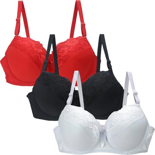 Gyaimxfu 3er Pack BH Damen mit Bügel Push Up BH Set Frauen Sexy Starker Halt Große Brüste Klassische BH Set für Damen Bequemer Lace BH Unterwäsche Bra mit verstellbarem für Alltag 2025