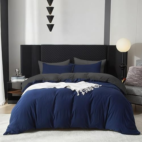 Gezu Baumwolle Bettwäsche Blau Babyblau Dunkelblau 220x240cm 3Teilig Baumwolle Atmungsaktiv Weich Fein Bettwäsche Set Wende Bettwäsche Bettbezug 220x240cm und 2 Kissenbezug 80x80cm mit Reissverschluss