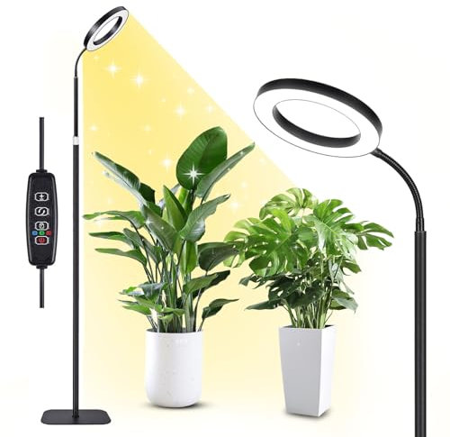 SIMKIWO Neueste Pflanzenlampe, 96 LEDs Vollspektrum Pflanzenlich mit Standfuß, 3 Farben Grow Light mit 3/9/12H Auto-Timer & 360° flexibler Schlauch, 58-170 cm Höhenverstellbar für Zimmerpflanzen
