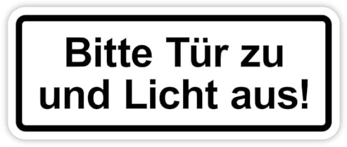3 Stück – Aufkleber Energiespar-Hinweis „Bitte Tür zu und Licht aus!“ Folie selbstklebend | 15 x 6 cm Made in Germany