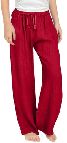 Generisch Lange Sommerhose Mädchen Leicht Elegant Stoffhose Casual Lose Leinenhose Einfarbig Mode Sommer Hose Baumwolle Leinen Strandhose Locker Weitem Bein Freizeithose für Kinder Jogginghose