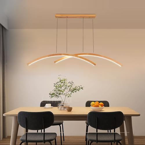 Lámpara Colgante Cocina Moderna Lámpara Colgante LED Arco de Madera LED Lámparas Colgantes Lámpara de Mesa de Comedor Lámpara de Techo Comedor lineal para Sala Oficina Lámparas de techo (Luz cálida)