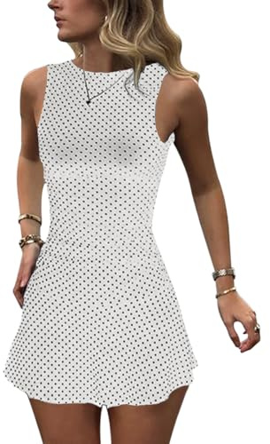 Bcenoilua Robe Moulante Sexy Mini Robe Femme Élégante Robes Imprimé à Pois Epaules Dénudées sans Manches Robes Courte Chic et Glamour pour Soirée Cocktail Party Fête Clubbin Bal