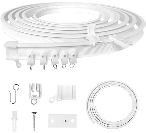 Binario flessibile per tenda da soffitto, 5 m, bianco curvo, con ruote silenziose, ideale per finestre della doccia, binario per tenda per camper, angolo doccia, privacy e decorazione per la casa