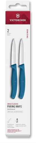 Victorinox Swiss Classic, set 2 coltelli da cucina e per verdura, lama a filo diritto per tagli precisi, 8 cm, acciaio inox, lavabile in lavastoviglie, Blu