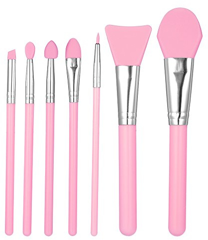 LUCKDANO 7pcs Silicon Make -up Pinsel -Kit Weiche Tragbare Schönheitswerkzeuge für eine Schöne Reise (PINK)