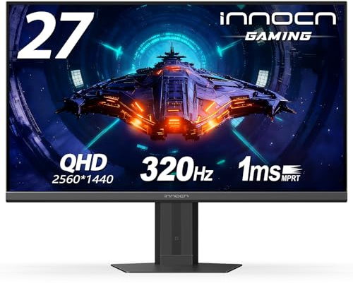 INNOCN 27 Gaming Monitor 2K QHD 2560 x 1440P 240Hz 320Hz 1ms IPS PC Computer Display, HDMI 2.1, DP 1.4, HDR 400, Eyes Care, Height/Pivot Adjustable, VESA Mountable, 27G2T