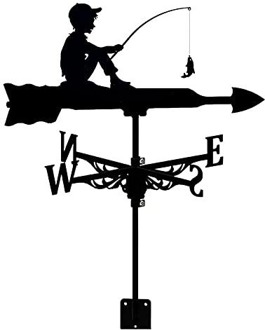 Veleta de metal, para exteriores, de acero inoxidable, para patio, dirección, indicador de dirección de velocidad del viento, herramientas de medición con soporte de montaje (pesca para niños pequeños