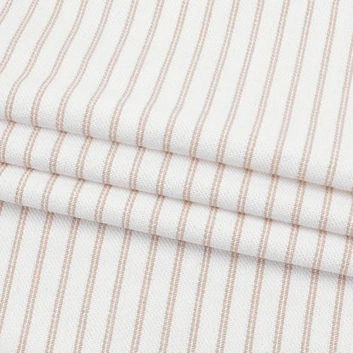 AHANDMAKER Camel White Polyester Woven Ticking Striped Fabric, 39x58 Inch
