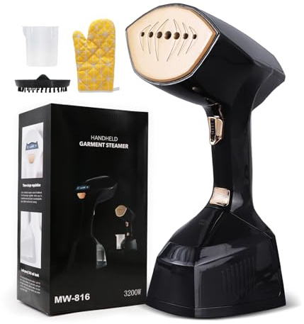 YueLi Hand Steamer Dampfglätter 2000W & 300ml Wassertank – Tragbares Kompaktgerät für Nass-Trockenbügeln Mit Hochleistungs-Dampfbürste | Inkl. hitzebeständige Handschuhe (Schwarz)