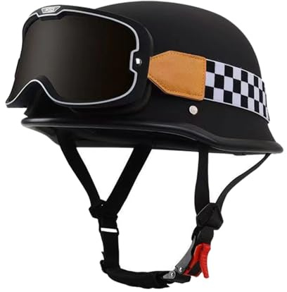Caschi Scodella Retrò Moto Casco Mezzo Leggero Omologato DOTECE Caschi Cromwell Robusto Con Occhiali Elmetto Caschi Jet E Demi-Jet Aperto Casco Da Scooter Per Adulti Uomini Donne G,XL:61-62CM