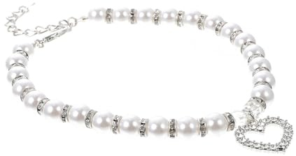 ifundom White Pearl Dog Collar for Small Dogs Puppy Necklace Party Photography Pet Neck Ring Adjustable L Size for Small Breeds