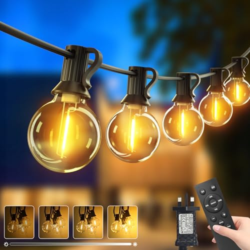 btfarm 10M/33FT Outdoor Festoon Lights Mains Powered with Remote, 14+1 LED Garden String Light Timer Dimmable with Shatterproof G40 Bulb, Waterproof Outside Lighting for Gazebo Pergola Patio Wedding