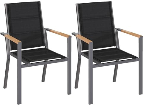 JUMMICO Chaise de Jardin Extérieur Cadre Aluminium avec Accoudoirs Style Bois – Assise Texlin, Empilable et Rangeable sous Table, 160kg de Charge – Parfaite pour Jardin, Cour, Balcon