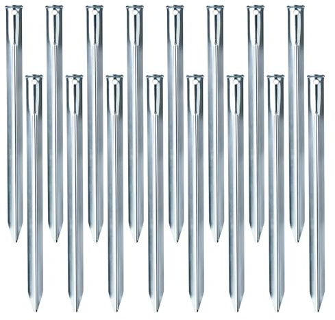NANASUGUR Zeltheringe Sandheringe, 16 Stück 30cm Erdanker Bodenanker, Erdspieße Metall, V-Profil Erdanker mit Öse für Camping oder Erkundungen Outdoor