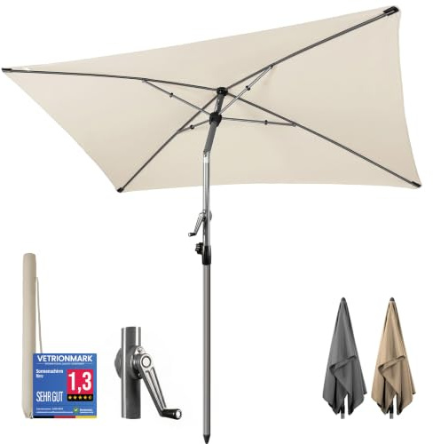 4smile Sonnenschirm Balkon mit Kurbel 200 × 125 cm, Crème | Sonnenschirm rechteckig, Balkonschirm mit UV 50+, Sonnenschutz Balkon mit Schutzhülle, knickbar und höhenverstellbar