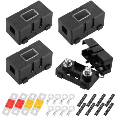 Midi Sicherungshalter Set 4 Stück – 12V/24V mit 40A 50A MIDI Sicherungen | PA66 Hitzebeständige Sicherungsdose mit Schrumpfschläuchen für Auto LKW Wohnmobil Boot Solar
